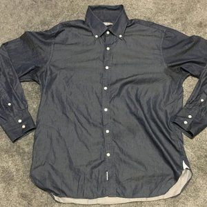 Michael Bastian Trim Fit Mens XL 17 Blue Button Down Dress Shirt Blended Fabric